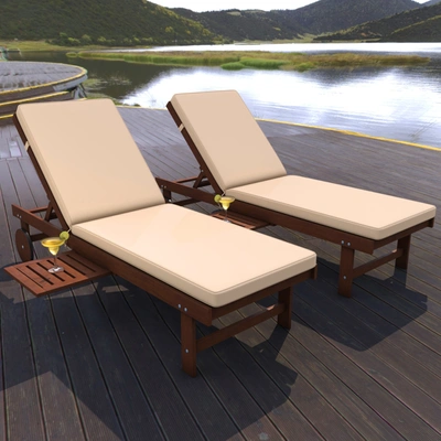 Jonathan Y Seabrook 69 X 24 Inch Outdoor Acacia Wood Lounger With Cushion, 5-position Back, Slide Table & Wheel