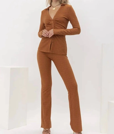 Pretty Garbage Textured Kit Flare Pants In Camel In Brown