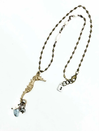 Lock & Key Jewelry Amphitrite Bronze Sea Horse Necklace In Multi