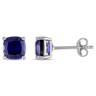 Mimi & Max 2 1/2 Ct Tgw Cushion Cut Created Blue Sapphire Stud Earrings In Sterling Silver