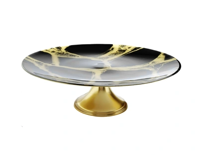 Classic Touch Decor Black And Gold Marbleized Footed Cake Stand