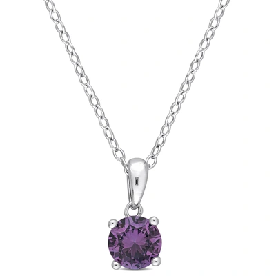 Mimi & Max 1ct Tgw Simulated Alexandrite Solitaire Classic Basket Setting Pendant With Chain In Sterling Silver In Purple