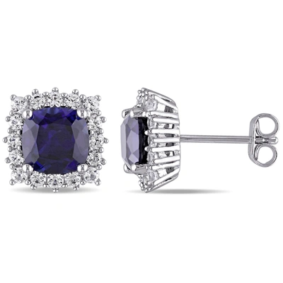 Mimi & Max 4 7/8 Ct Tgw Created Blue And White Sapphire Stud Earrings In Sterling Silver