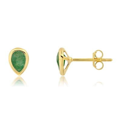 Nicole Miller 14k Yellow Gold Plated Pear Cut 6mm Gemstone Bezel Set Stud Earrings With Push Backs In Green