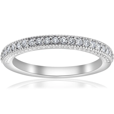 Pompeii3 1/5ct Vintage Diamond Wedding Ring Stackable Anniversary Band 14k White Gold In Multi