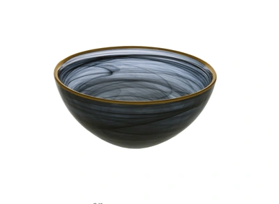 Classic Touch Decor Black Alabaster Bowl With Gold Rim - 6.25"d