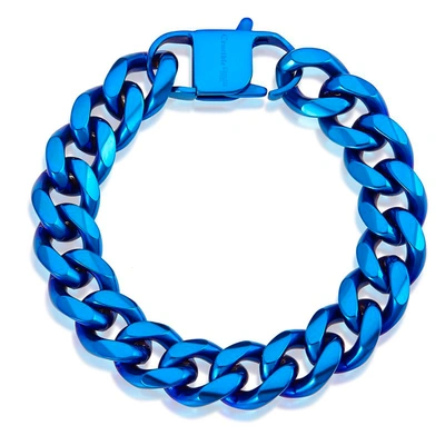 Crucible Jewelry Crucible Los Angeles Men's 14mm Stainless Steel Curb Bracelet In Blue