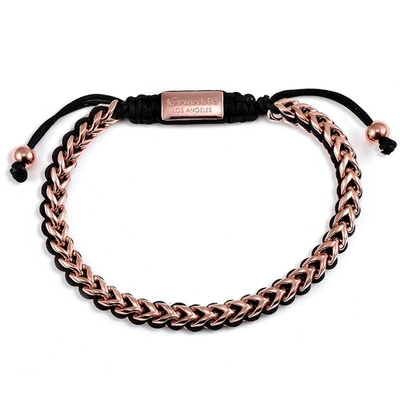 Crucible Jewelry Crucible Los Angeles Stainless Steel 6mm Franco Chain Bracelet With Woven Black Cord On Shocker Tie In Brown