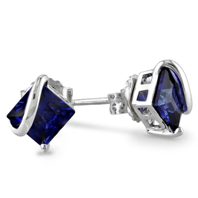 Mimi & Max 2.68 Ct Tgw Created Blue Sapphire Stud Earrings In Sterling Silver In Black