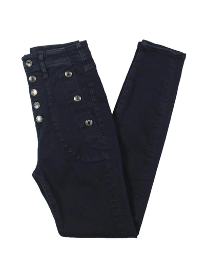 7 For All Mankind Portia Womens Mid Rise Button Fly Skinny Jeans In Blue