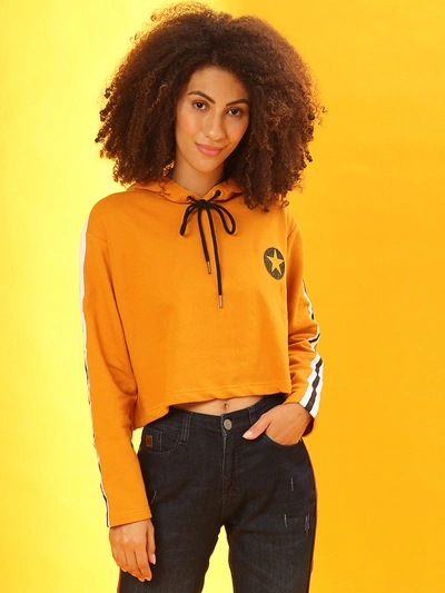 Campus Sutra Women Side Striped Stylish Casual Sweatshirts In Yellow