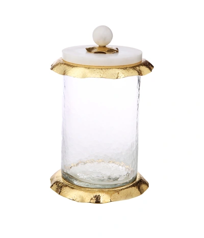 Classic Touch Decor Small Glass Canister With Marble And Gold Lid - 5"d X 6.5"h