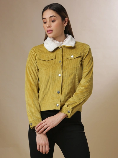 Campus Sutra Women Solid Stylish Casual Jacket In Yellow