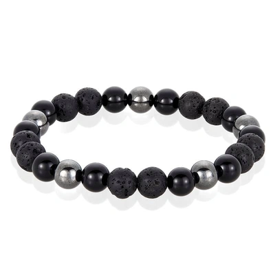 Crucible Jewelry Crucible Los Angeles 10mm Bead Stretch Bracelet Featuring Lava, Shiny Black Onyx And Magnetic Hemati