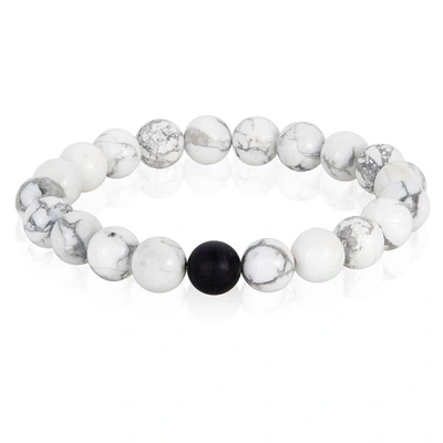 Crucible Jewelry Crucible Los Angeles Polished Howlite And Black Matte Onyx 10mm Natural Stone Bead Stretch Bracelet In Silver
