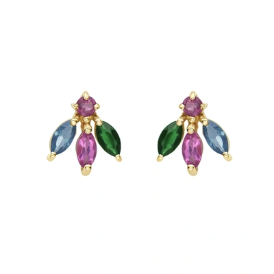 Fine Jewelry Multi-sapphire Peacock Stud Earrings 14k Gold