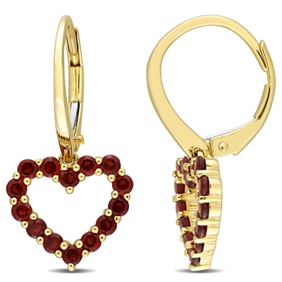 Mimi & Max 1 1/8ct Garnet Heart Leverback Earrings In 10k Yellow Gold In Red
