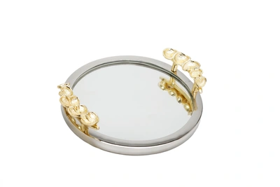 Classic Touch Decor Mirror Tray Silver Border Gold Leaf Design On Handle 12"d