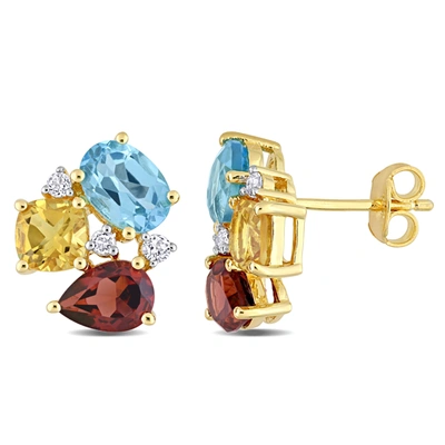 Mimi & Max 4 7/8 Ct Tgw Multi-color Gemstone Stud Earrings In Yellow Plated Sterling Silver
