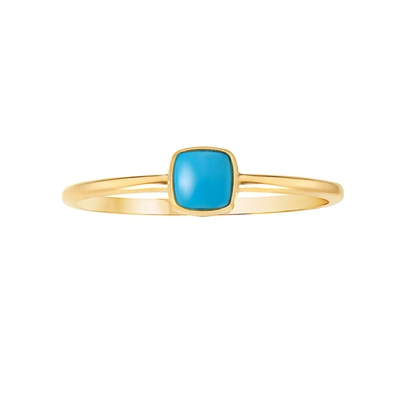 Fine Jewelry Bezel Real Turquoise Solitaire Ring 14k Gold In Blue