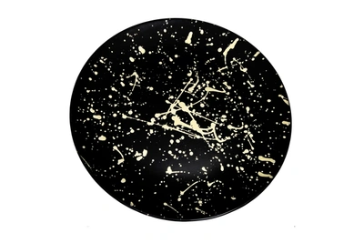 Classic Touch Decor Set Of 4 Black Dinner Plates With Splashy Gold Design