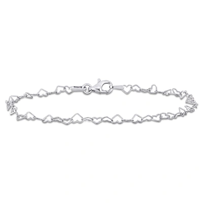 Mimi & Max 3mm Heart Link Bracelet With Lobster Clasp In Sterling Silver - 7.5 In. In White
