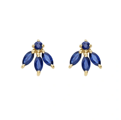 Fine Jewelry Sapphire Peacock Stud Earrings 14k Gold In Blue