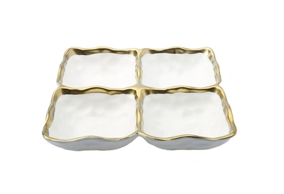 Classic Touch Decor White Porcelain 4 Sectional Relish Dish With Gold Rim