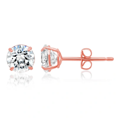 Max + Stone 14k Solid Gold Round Cut Stud Earrings With Genuine Swarovski Zirconia In Pink