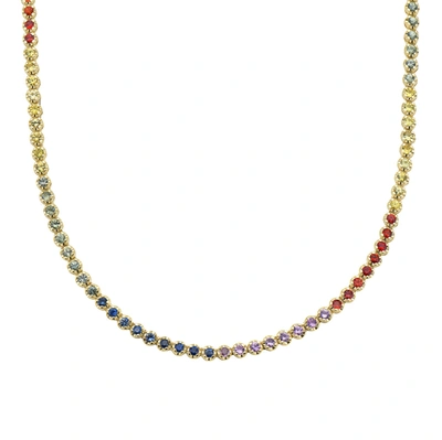Fine Jewelry 16" Rainbow Tennis Necklace 14k Gold In White