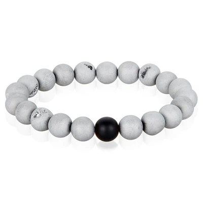 Crucible Jewelry Crucible Los Angeles Silver Druzy Agate And Black Matte Onyx 10mm Natural Stone Bead Stretch Bracele