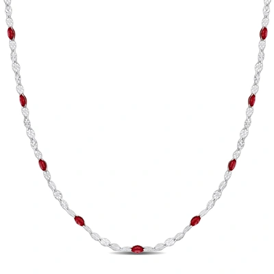 Mimi & Max Pink Enamel Bead Station Necklace In Sterling Silver - 18 In. In Red