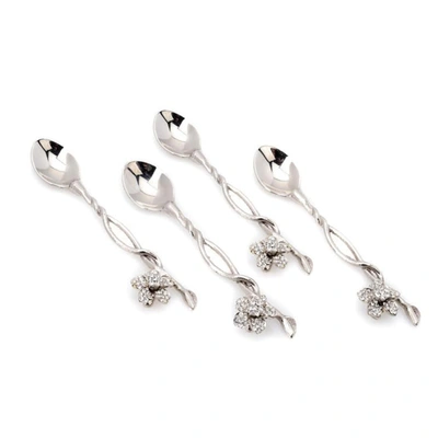 Classic Touch Decor Set Of 4 Spoons With Jeweled Flower