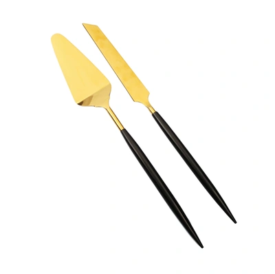 Classic Touch Decor Set Of 2 Shiny Gold Cake-servers With Neat Black Handles