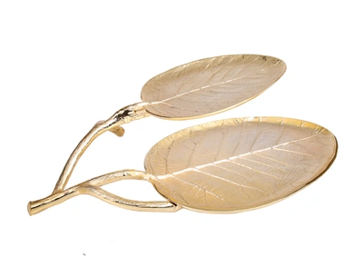 Classic Touch Decor Gold Leaf 2 Bowl Relish Dish - 14.5"l X 11.25"w X 2.75"h