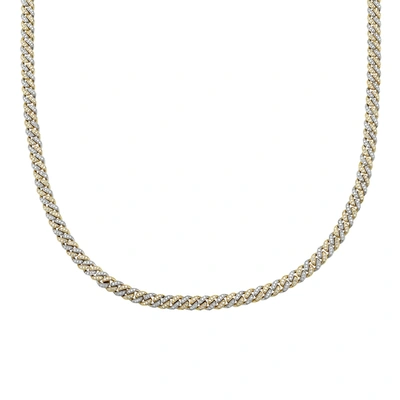 Fine Jewelry 16" Two Tone Yellow And White Gold Square Curb Chain Necklace 14k Gold In Silver