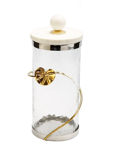 Classic Touch Decor Canister With Floral Lotus Art