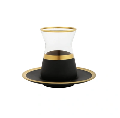 Classic Touch Decor Set Of 6 Tea Cups And Saucers With Black And Gold Design