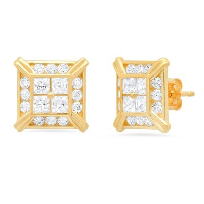 Max + Stone 10k Yellow Gold Center Princess Quad Frame Cubic Zirconia Earring