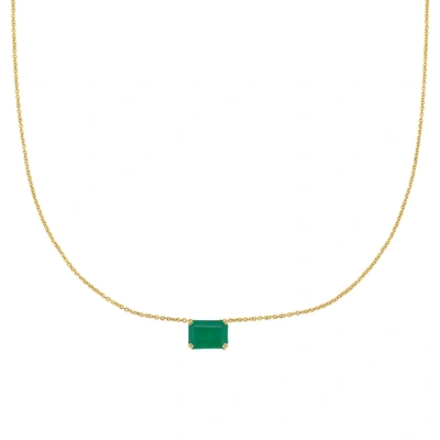 Fine Jewelry Emerald Cut Prong Set Emerald Necklace 14k Gold In Green