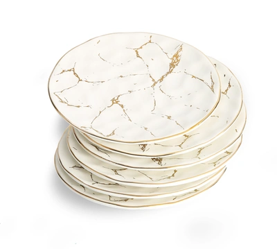 Classic Touch Decor Set Of 4 White Porcelain Salad Plates With Gold Design