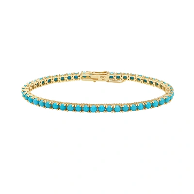 Fine Jewelry 7" Real Turquoise Tennis Bracelet 14k Gold In Blue