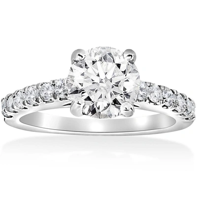 Pompeii3 1 1/2 Ct Diamond Solitaire With Accents Round Engagement Ring 14k White Gold In Multi