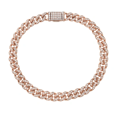 Fine Jewelry 7" All Over Diamond Rose Gold Curb Chain 14k Gold In Silver