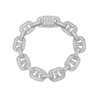 Fine Jewelry 7" All Over Diamond Pave Oversized Link Bracelet 14k Gold In Silver