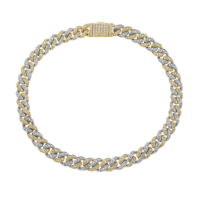 Fine Jewelry 7" All Over Diamond Two Tone Yellow And White Gold Curb Chain 14k Gold In Silver