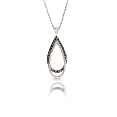 Max + Stone Sterling Silver 0.5 Carat White & Black Diamond Teardrop Necklace With Adjustable 18"-20" Box Chain