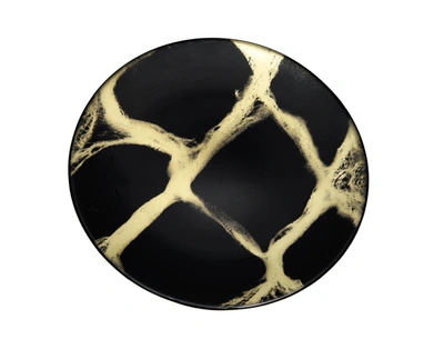 Classic Touch Decor Set Of 4 Black And Gold Marbleized 8.25" Plates