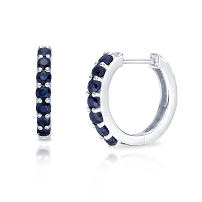 Max + Stone Solid 10k Yellow Or White Gold 12mm Gemstone Hoop Huggie Earrings In Blue