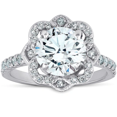 Pompeii3 1 3/4ct Vintage Halo Diamond Designer Engagement Ring 14k White Gold In Multi